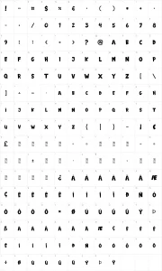 Mapa de caracteres da fonte Baby Monsta