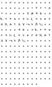 Mapa de caracteres da fonte Baked Trains