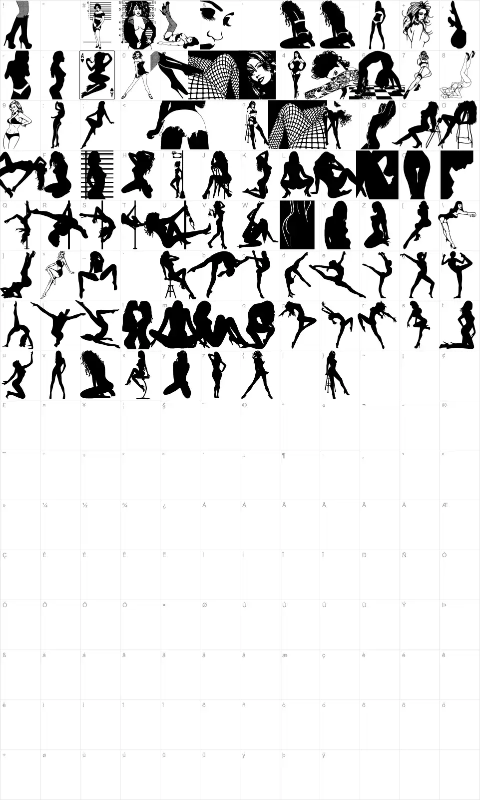 Mapa de caracteres da fonte Beauty Marks