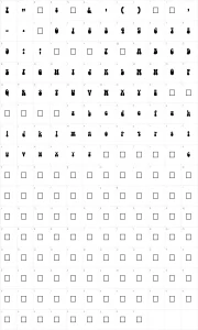 Mapa de caracteres da fonte Bell Bottom Laser