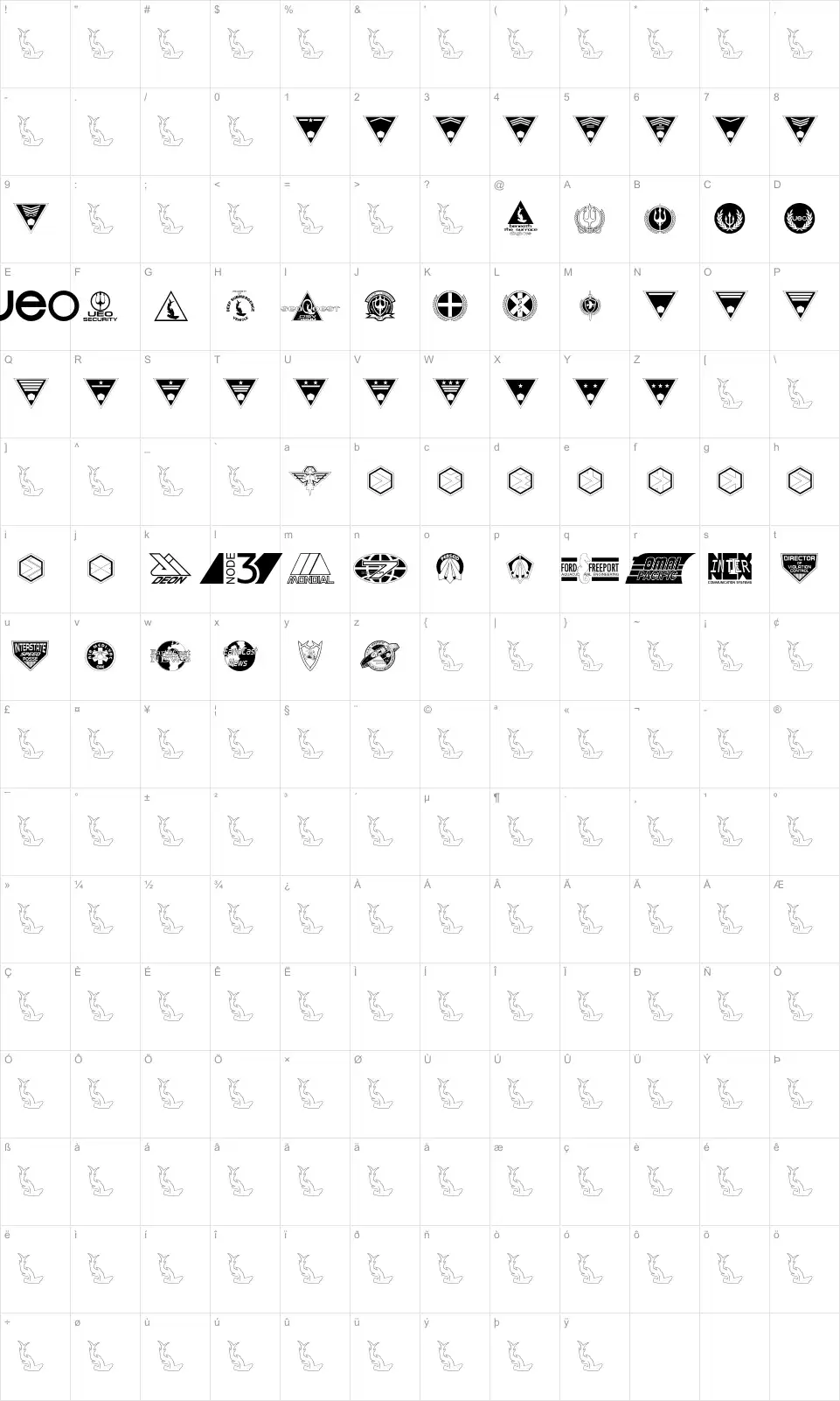 Mapa de caracteres da fonte Beneath the Surface Dingbats