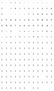Mapa de caracteres da fonte Bethany Style Letters
