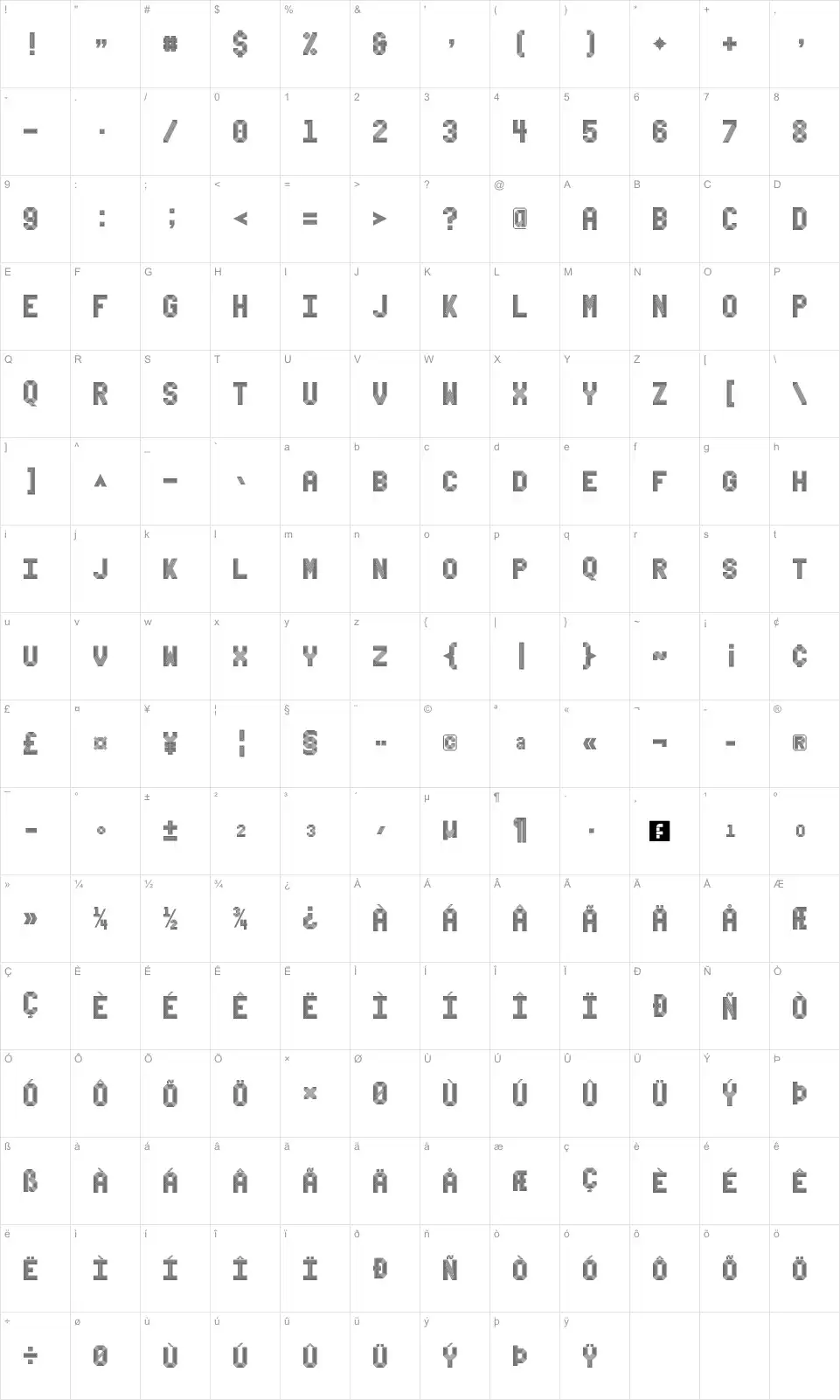 Mapa de caracteres da fonte Bevel'sAdvocateMono