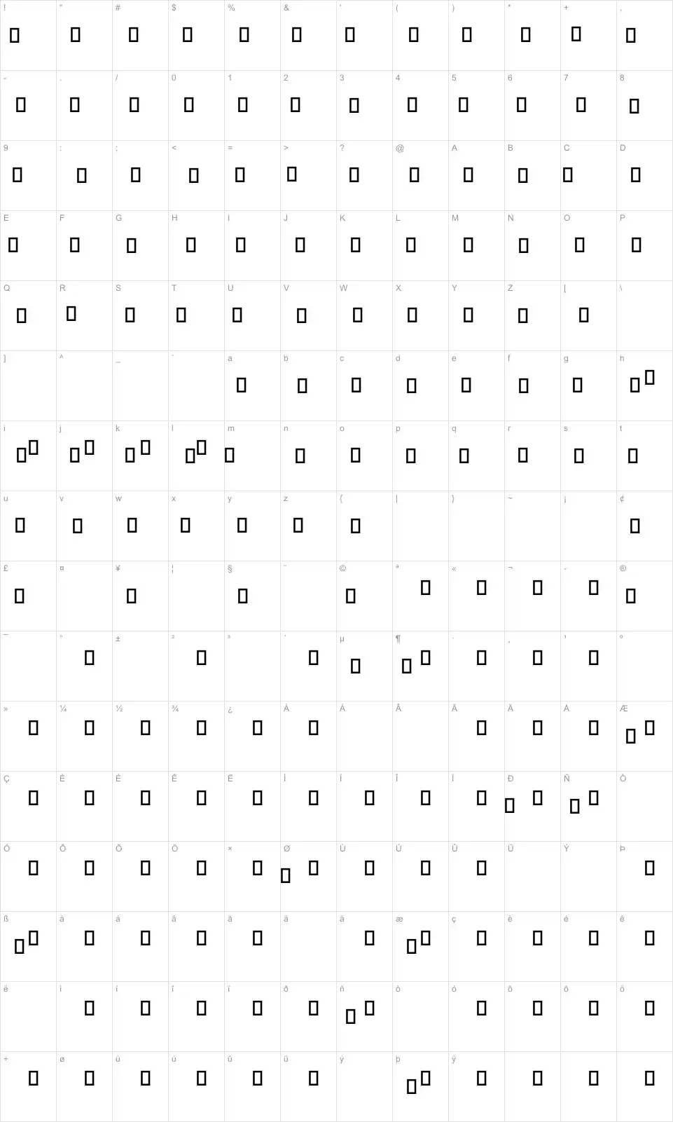 Mapa de caracteres da fonte Beware of Pitbull