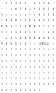 Mapa de caracteres da fonte Bicycle