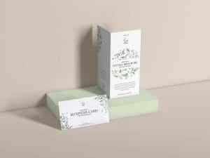 Bifold Brochure and Business Card Mockup (PSD)