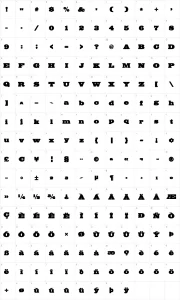Mapa de caracteres da fonte Big Mummy