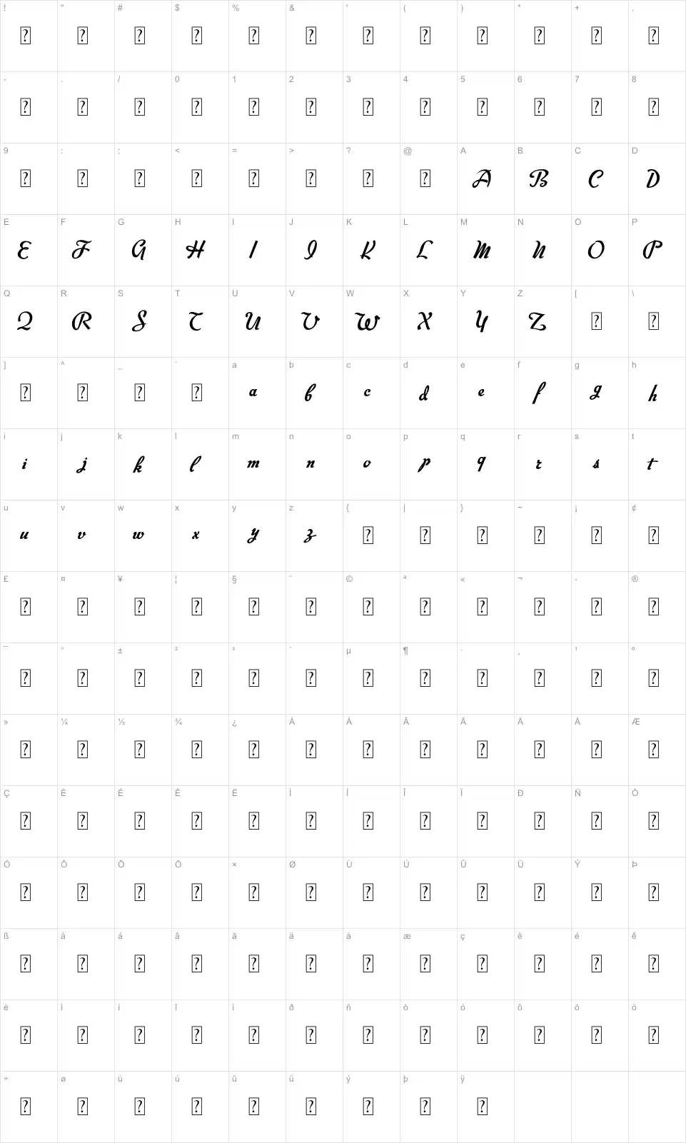 Mapa de caracteres da fonte Big Surprise
