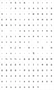 Mapa de caracteres da fonte Bigdots