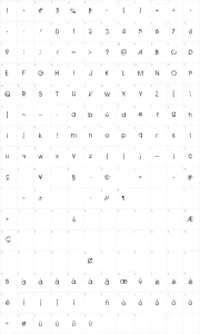 Mapa de caracteres da fonte Birth of a Hero