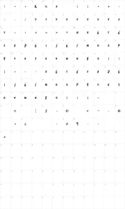 Mapa de caracteres da fonte Bits Indian Calligra