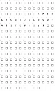 Mapa de caracteres da fonte Bizaro Plain