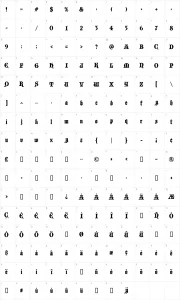 Mapa de caracteres da fonte Black Castle