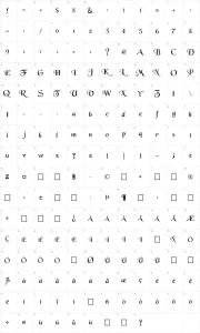 Mapa de caracteres da fonte Black Chancery
