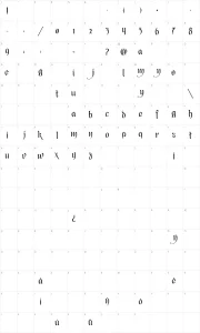 Mapa de caracteres da fonte Black Heart Inertia