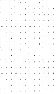 Mapa de caracteres da fonte Black Knight FLF