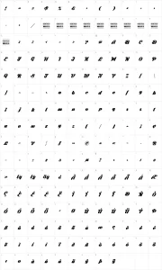 Mapa de caracteres da fonte Black Larch