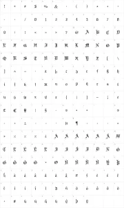 Mapa de caracteres da fonte Black Night