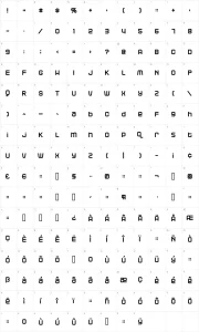 Mapa de caracteres da fonte Blackjack