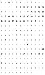 Mapa de caracteres da fonte Blackletter