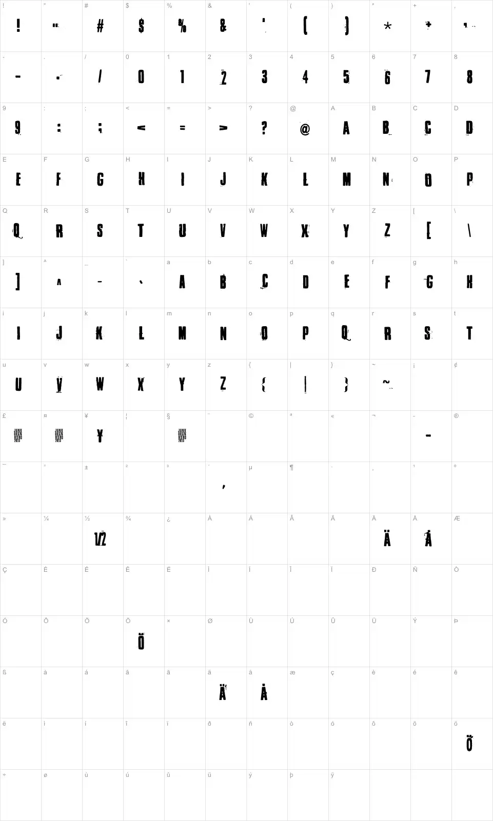 Mapa de caracteres da fonte Blacklist