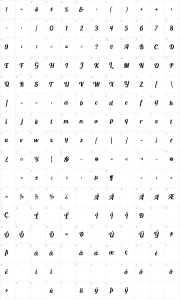 Mapa de caracteres da fonte Blenda Script