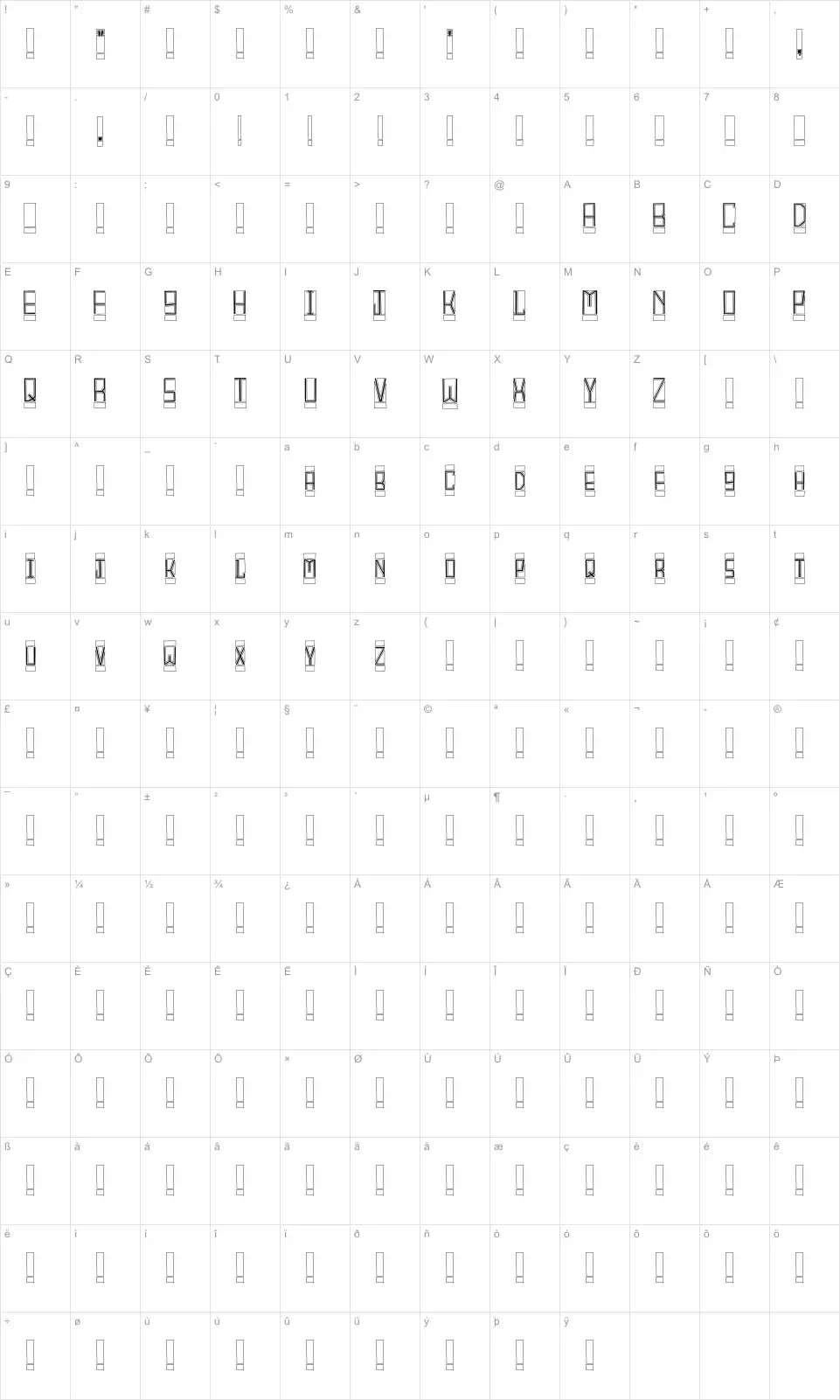 Mapa de caracteres da fonte Block Titling