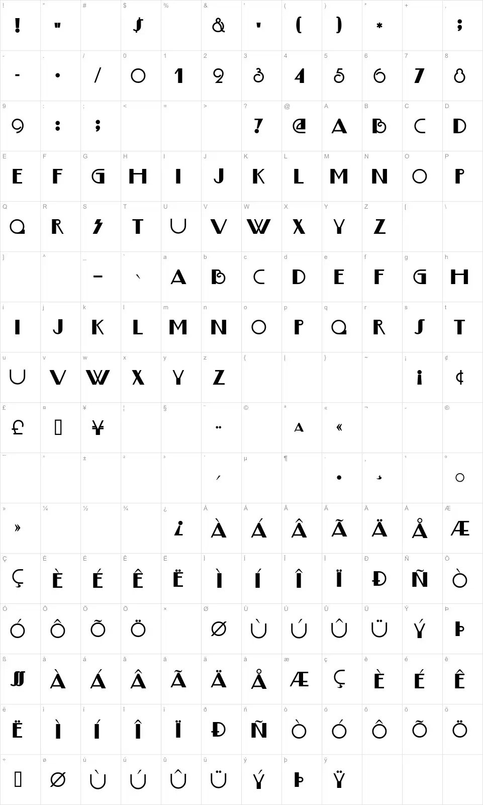 Mapa de caracteres da fonte Boogie Nights NF