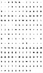 Mapa de caracteres da fonte Boris Black Bloxx
