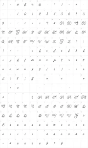 Mapa de caracteres da fonte Brayden Script