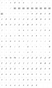 Mapa de caracteres da fonte Bright Larch