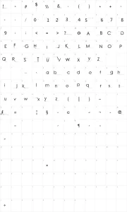 Mapa de caracteres da fonte Bright Young Things