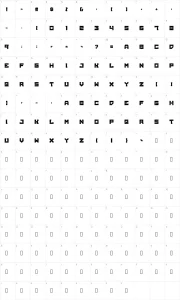 Mapa de caracteres da fonte Broken Machine