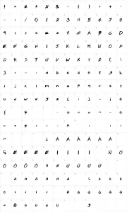 Mapa de caracteres da fonte Brook 23