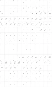 Mapa de caracteres da fonte Brotherhood Script