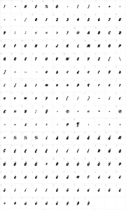 Mapa de caracteres da fonte Brush Hand New