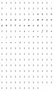 Mapa de caracteres da fonte Brush Tip Terrence