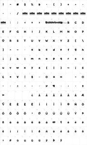 Mapa de caracteres da fonte Bubbleboddy Neue