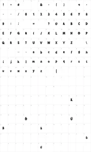 Mapa de caracteres da fonte Bubblegun