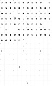 Mapa de caracteres da fonte Bullet Balls AOE