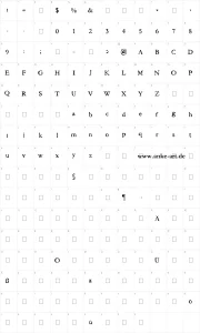 Mapa de caracteres da fonte Butterbrotpapier