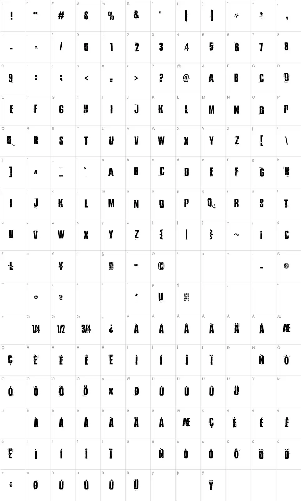 Mapa de caracteres da fonte By the way