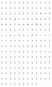 Mapa de caracteres da fonte Calligra Phillip