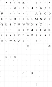 Mapa de caracteres da fonte Calligraphy Pen