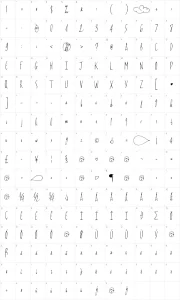 Mapa de caracteres da fonte Can't write quickly in winter