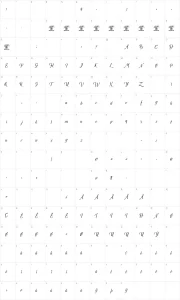 Mapa de caracteres da fonte Canela Bark