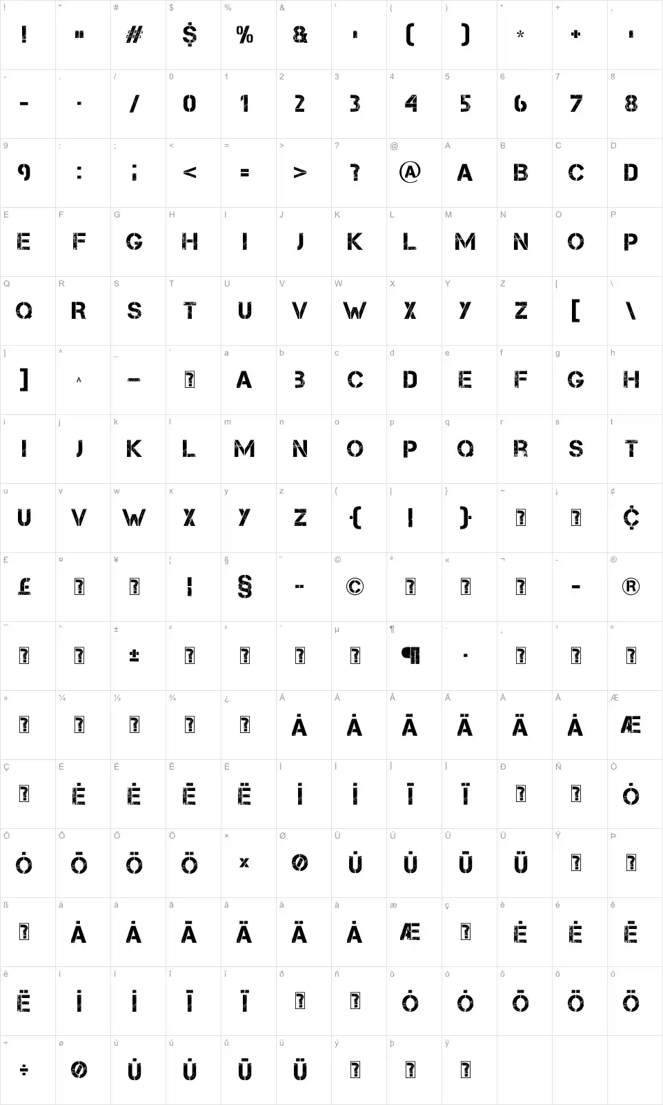 Mapa de caracteres da fonte Capture it