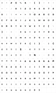 Mapa de caracteres da fonte Capture Smallz