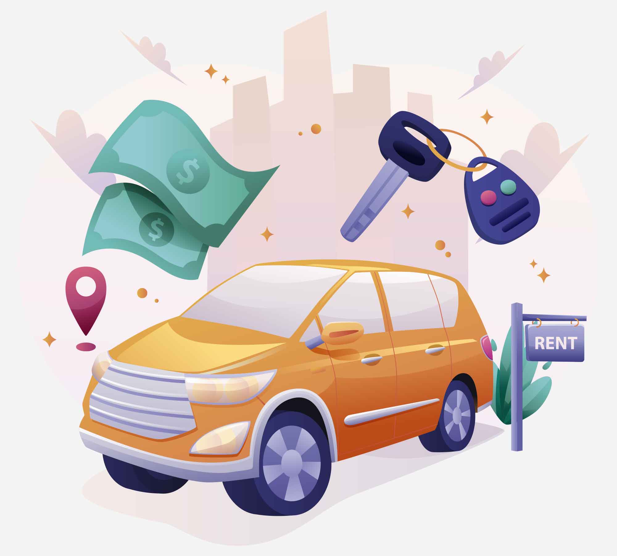 Car Rental Process Illustration (AI, PNG)