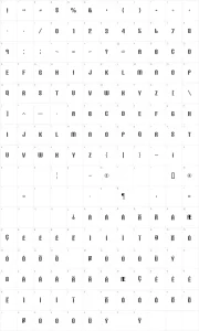 Mapa de caracteres da fonte Carbon Block + Phyber